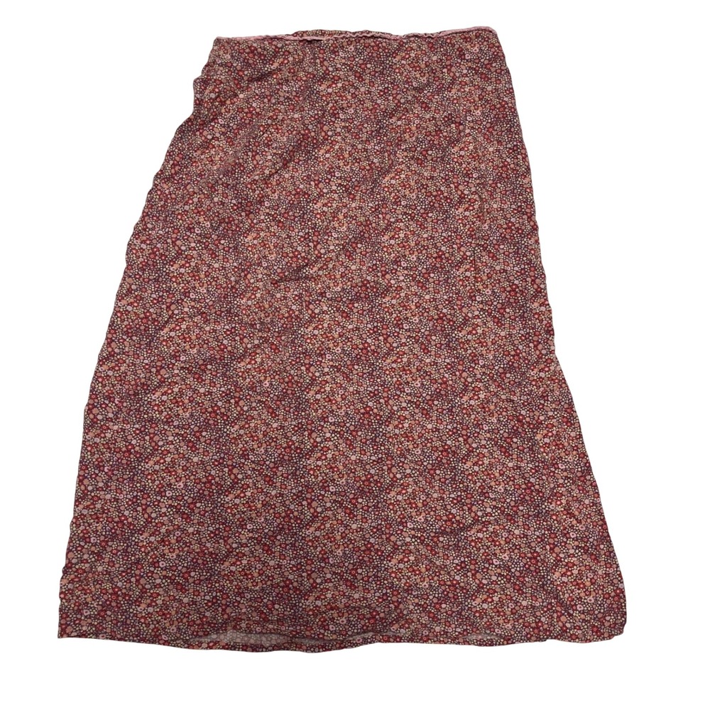 Aeropostale Womens Red Ditsy Floral Midi Skirt Side Slit Lace Trim Size S
